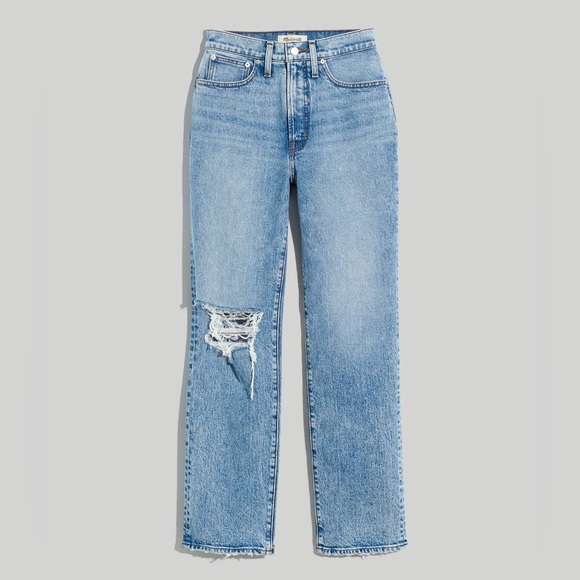 Madewell Perfect Vintage Straight Jean in Kingsbury Wash: Knee-Rip Edition - 28 - Picture 5 of 12
